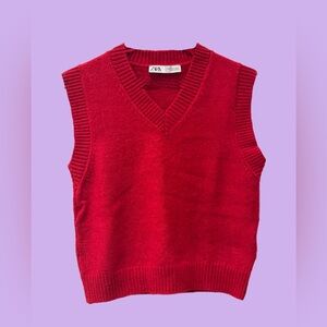 🍒 Zara - Red Knit Vest: Size Small